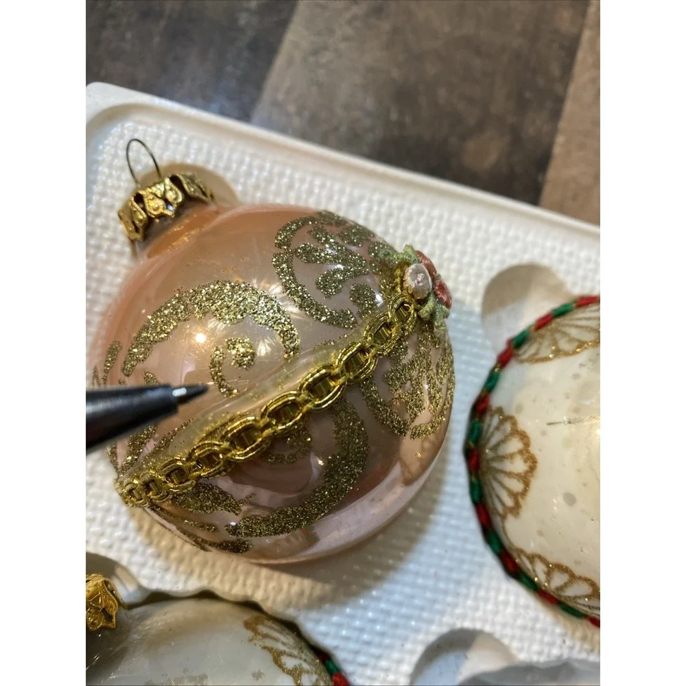 Vintage Victoria Collection Glass‎ Christmas Ornaments - Set of 3 - HEAVY WEAR